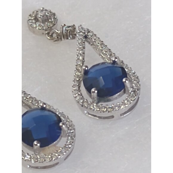 Women's Sterling Silver Blue Sapphire & Cubic Zirconia Bridal Earrings NEW - Picture 10 of 13